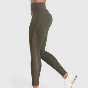 Gymshark Khaki Mesh Panel Leggings